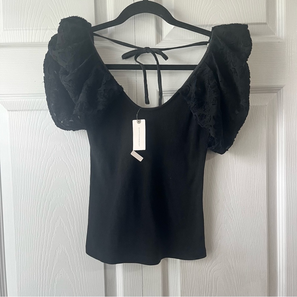 NWT Anthropologie Maeve Size XXS Draped-Sleeve Top Black